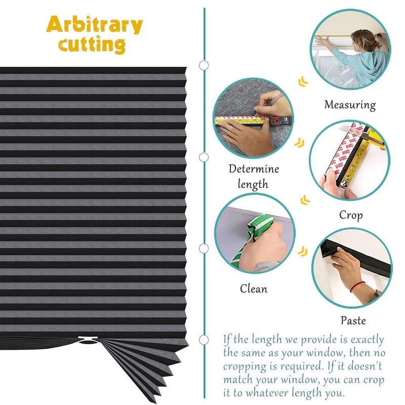 SEEYE Light Filtering Temporary Blinds Cordless Shades Fabric Pleated Fabric Shade Easy to Cut and Install, 48" W x 72" L - 2 Pack, Black, with 4 Clips - Image 5